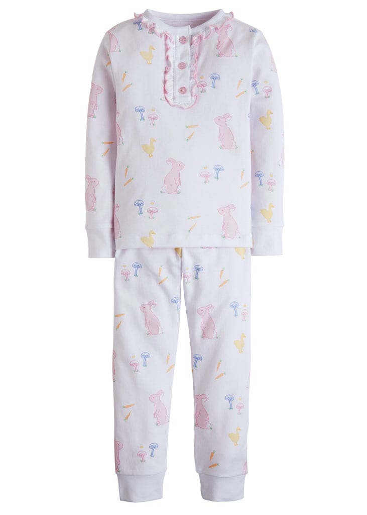 Pink Bunny Printed Ruffle Pajamas