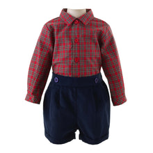 Load image into Gallery viewer, Red And Navy Tartan Shirt And Short Set
