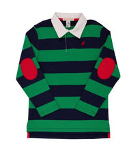 Load image into Gallery viewer, Rollins Rugby Shirt - Nantucket Navy And Kiawah Kelly Stripe
