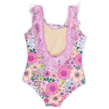 Load image into Gallery viewer, Mod Floral One Piece Fringe Back Swimsuit
