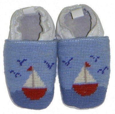 Sailboat Needlepoint Baby Bootie