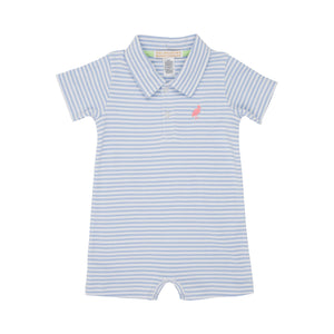 Sir Proper's Romper - Beale Street Blue Stripe With Parrot Cay Coral Stork