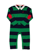 Load image into Gallery viewer, Sir Proper&#39;s Rugby Romper - Nantucket Navy And Kiawah Kelly Stripe
