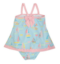 Load image into Gallery viewer, Stratford Scallop Swimsuit  - Sandyport Sailboats Blue With Palm Beach Pink
