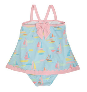 Stratford Scallop Swimsuit  - Sandyport Sailboats Blue With Palm Beach Pink