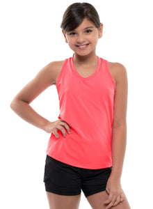 V-Neck Cut Out Tennis Tank - Coral