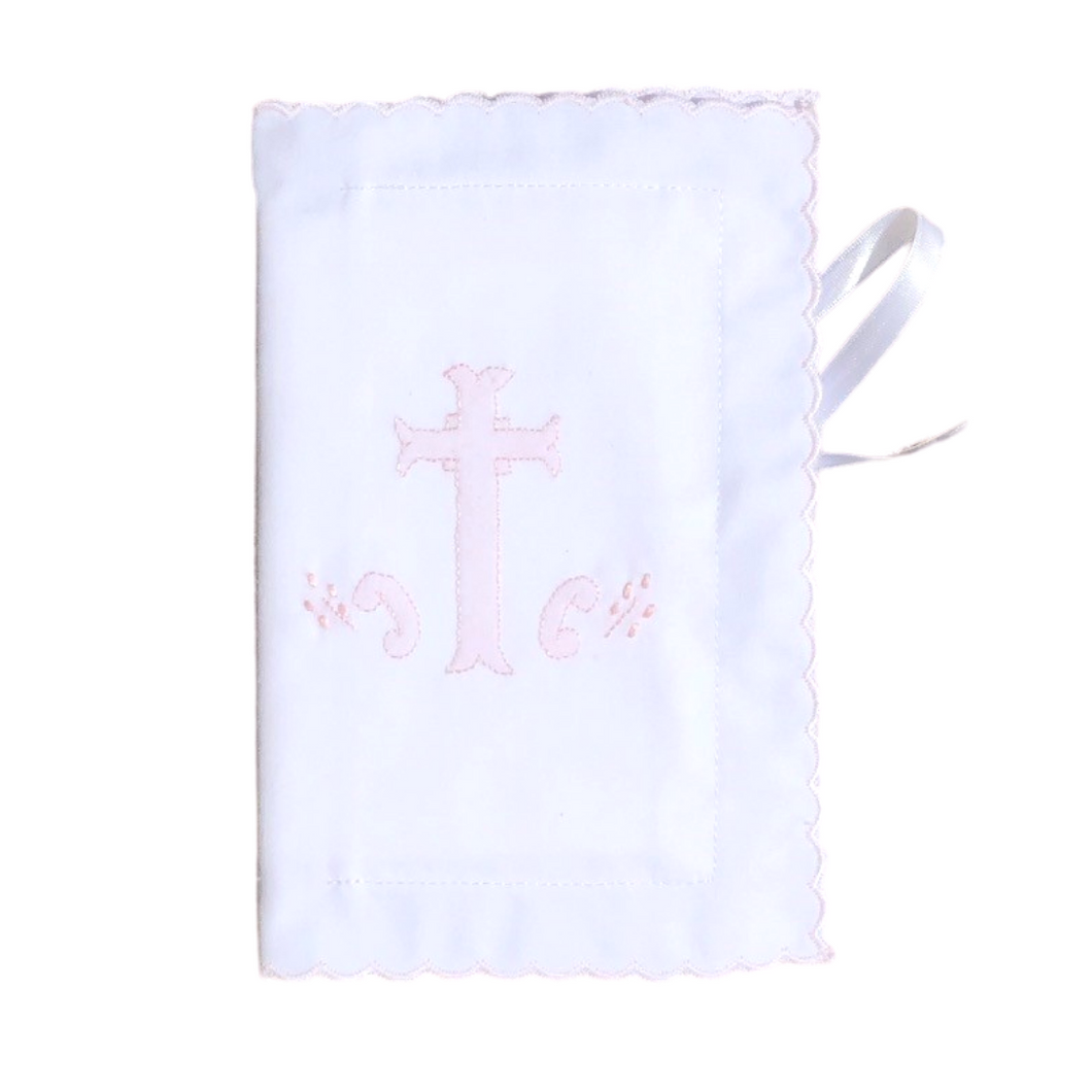 Scalloped Bible Cover with Pink Embroidered Cross