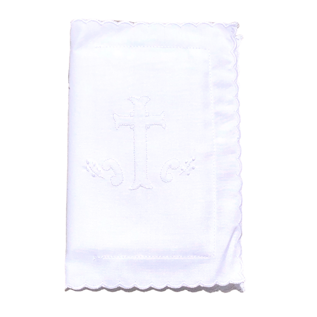Scalloped Bible Cover with White Embroidered Cross