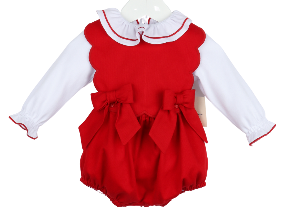Red Corduroy Scallop Overall With Blouse