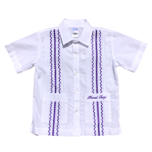 White Guayabera Shirt With Purple Stitching (Horned Frogs)