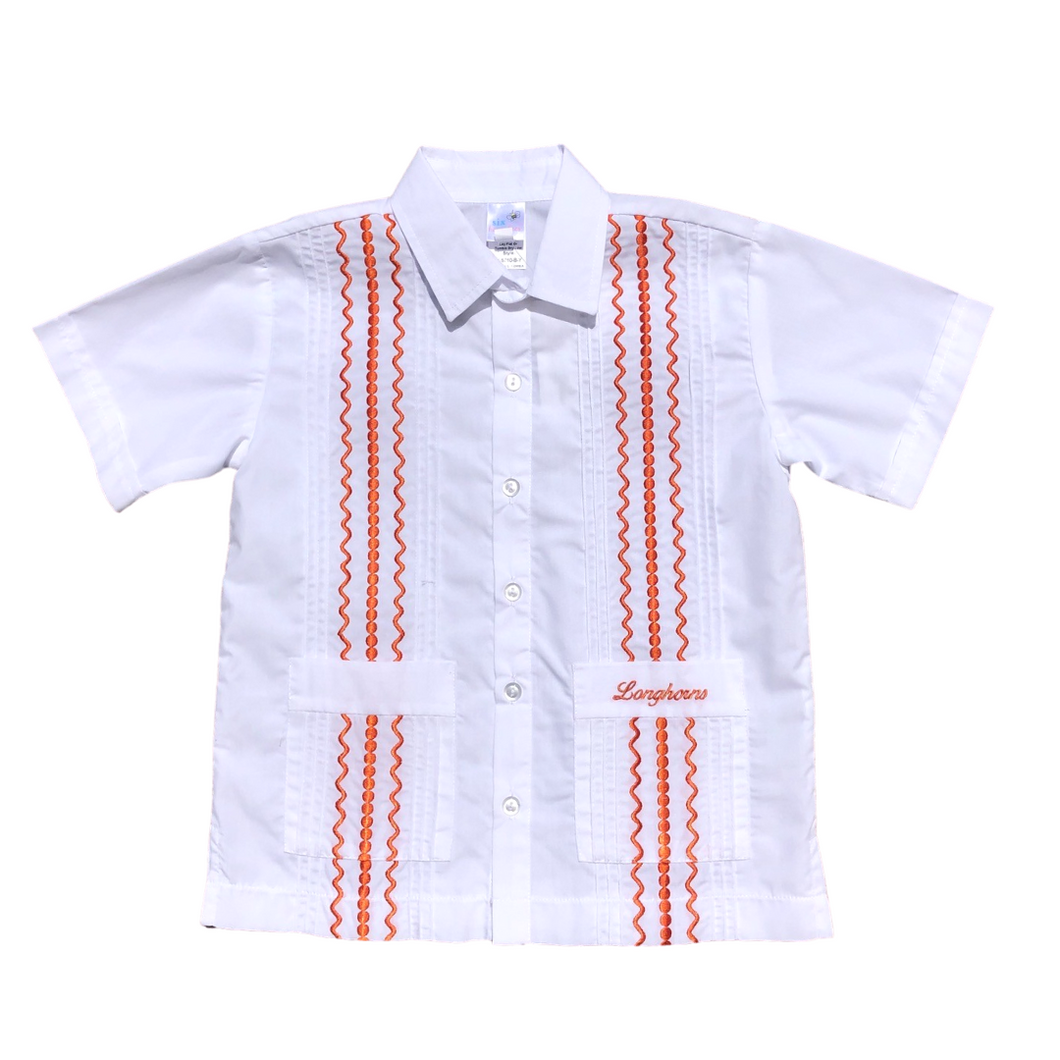 White Guayabera Shirt With Orange Trim (Longhorns)