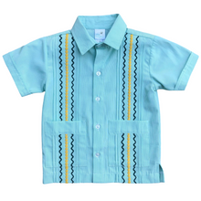 Load image into Gallery viewer, Green Stripe With Gold Guayabera Shirt

