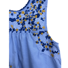 Load image into Gallery viewer, Navy Stripe Puebla Dress with Royal, Gold, and White Flowers
