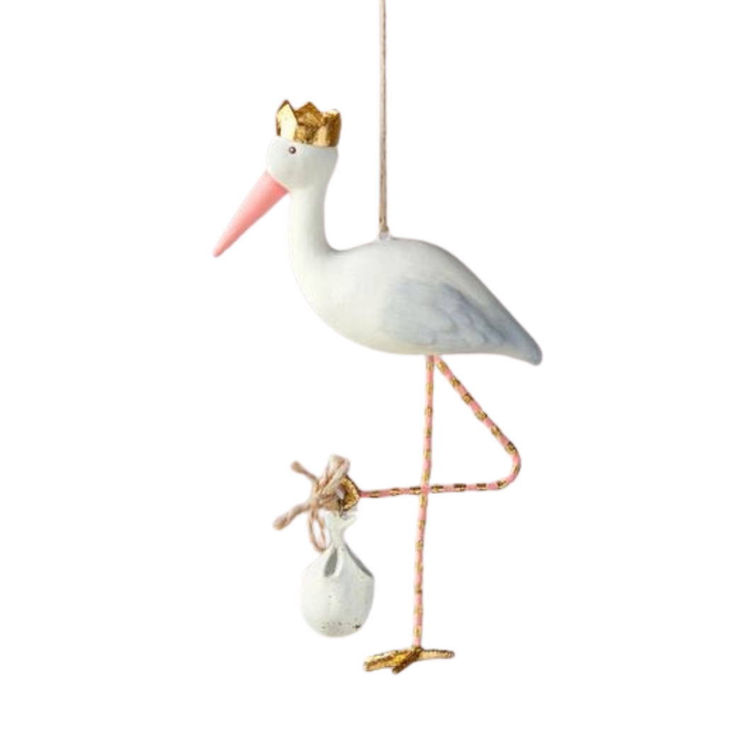 Pink Resin Stork Ornament