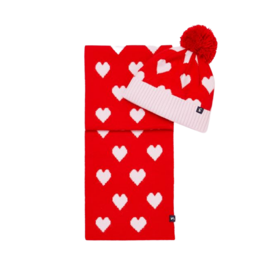 Red Hearts Hat And Scarf Set