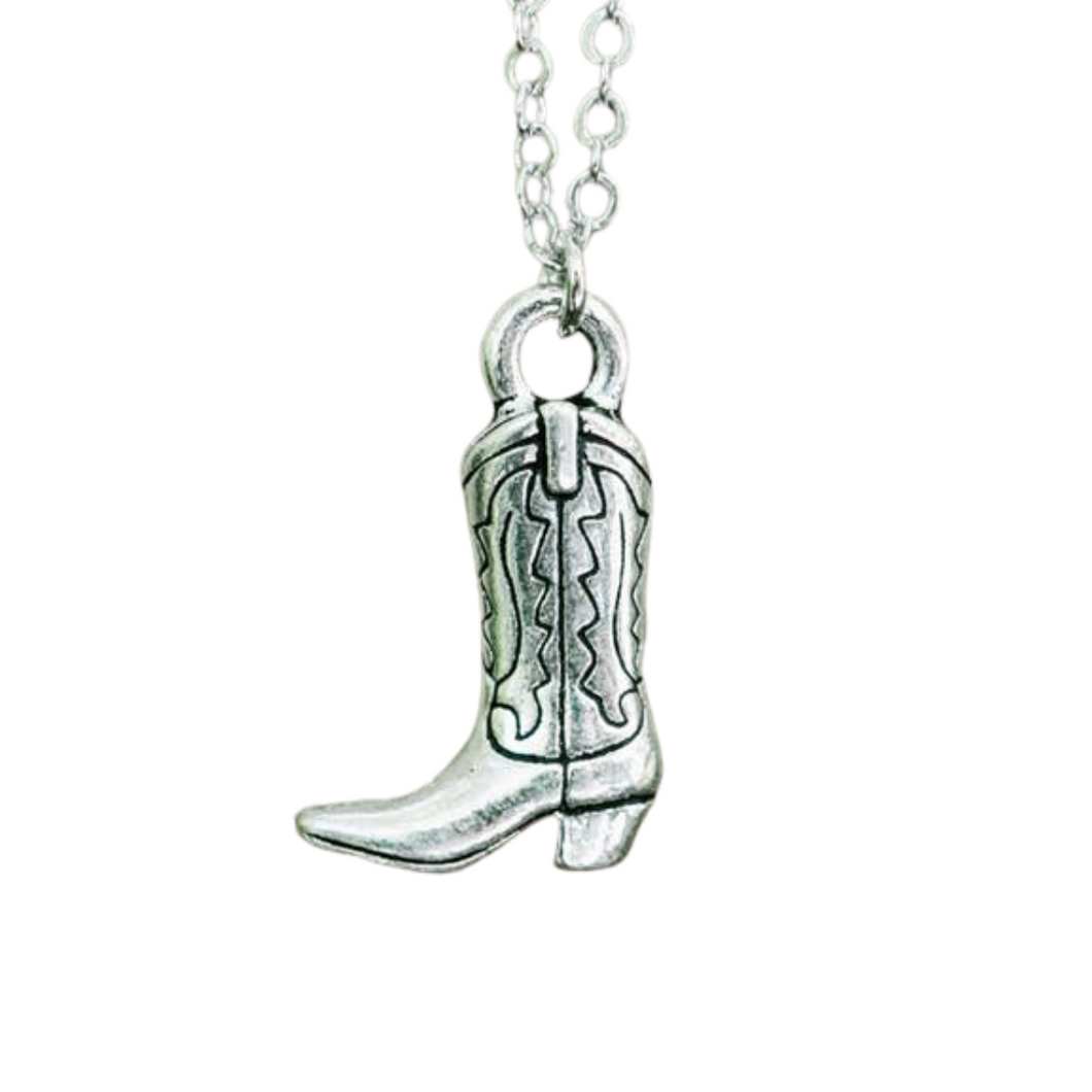 Silver Cowgirl Boot Necklace