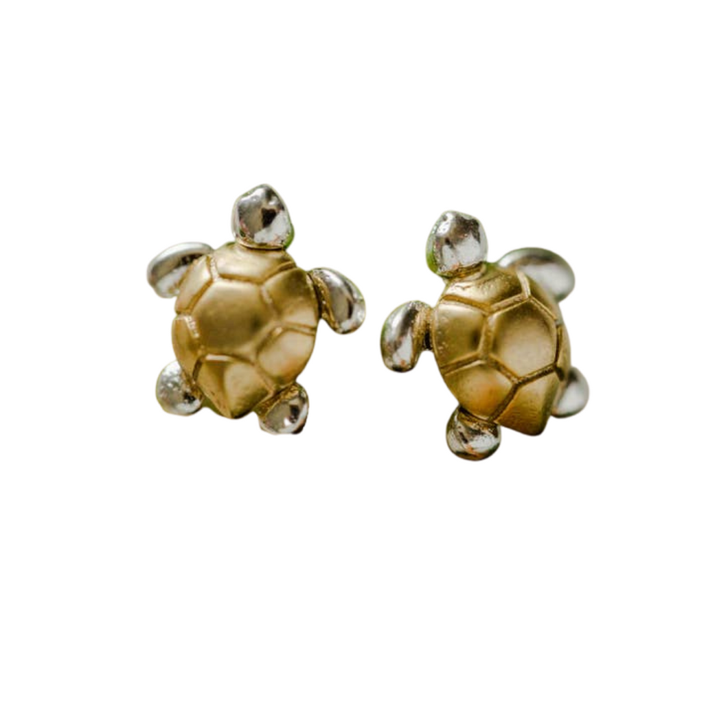 Two Tone Mixed Metal Turtle Post Earring