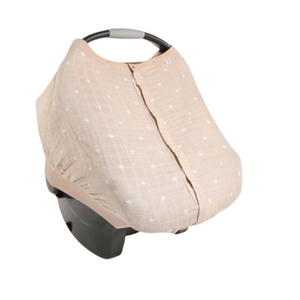 Cotton Muslin Car Seat Canopy - Taupe Cross
