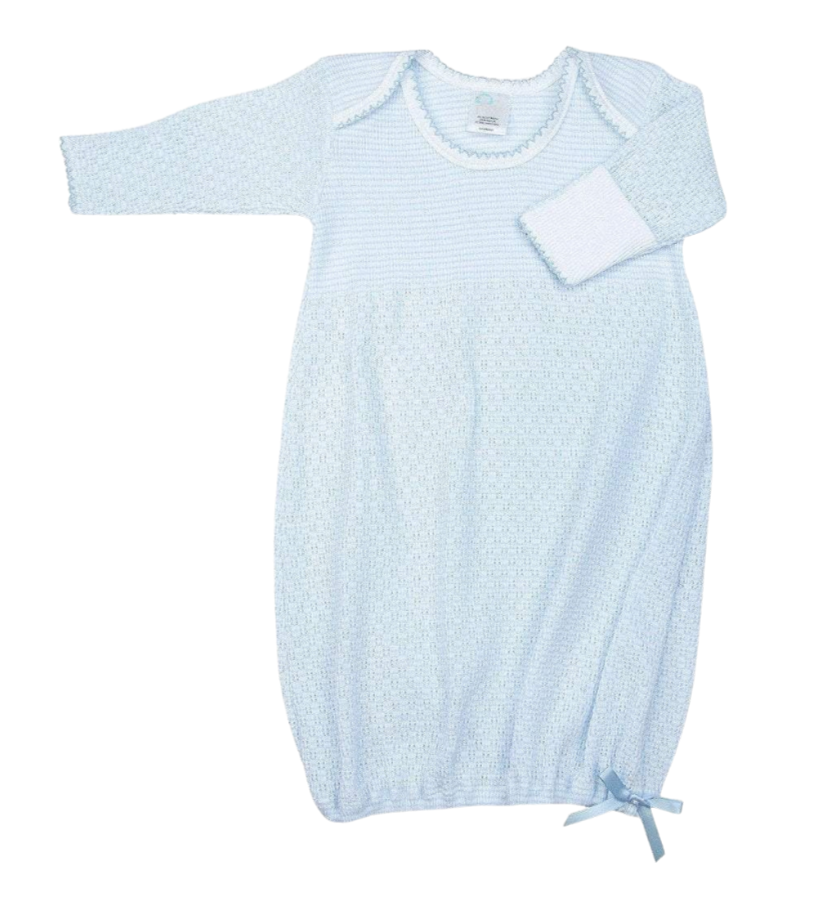 Long Sleeve Lap Shoulder Gown -  Blue W/White Trim