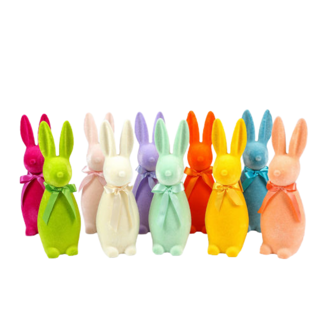 Flocked Button Nose Bunnies - Assorted Colors