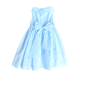 Blue Hand Smocked Dress With Ruffle Collar