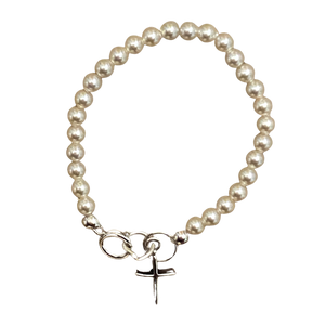 4" Pearl Bracelet With Cross