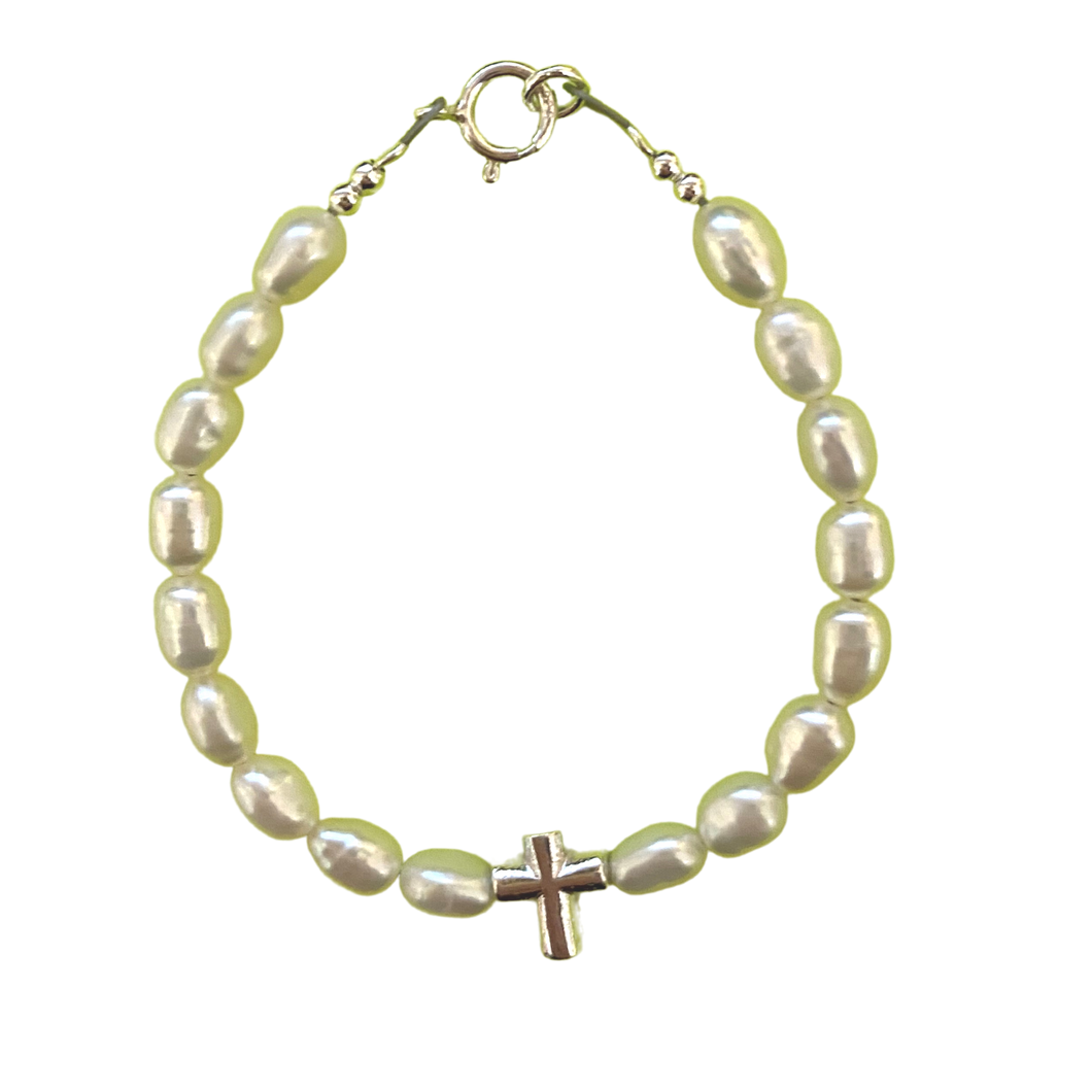 Rice Pearl Bracelet With Cross