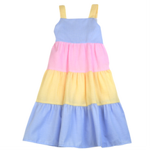 Load image into Gallery viewer, Pink, Yellow, And Blue Tiered Sundress
