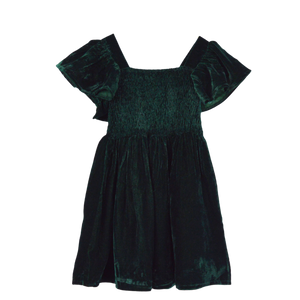 Green Velvet Smocked Dress