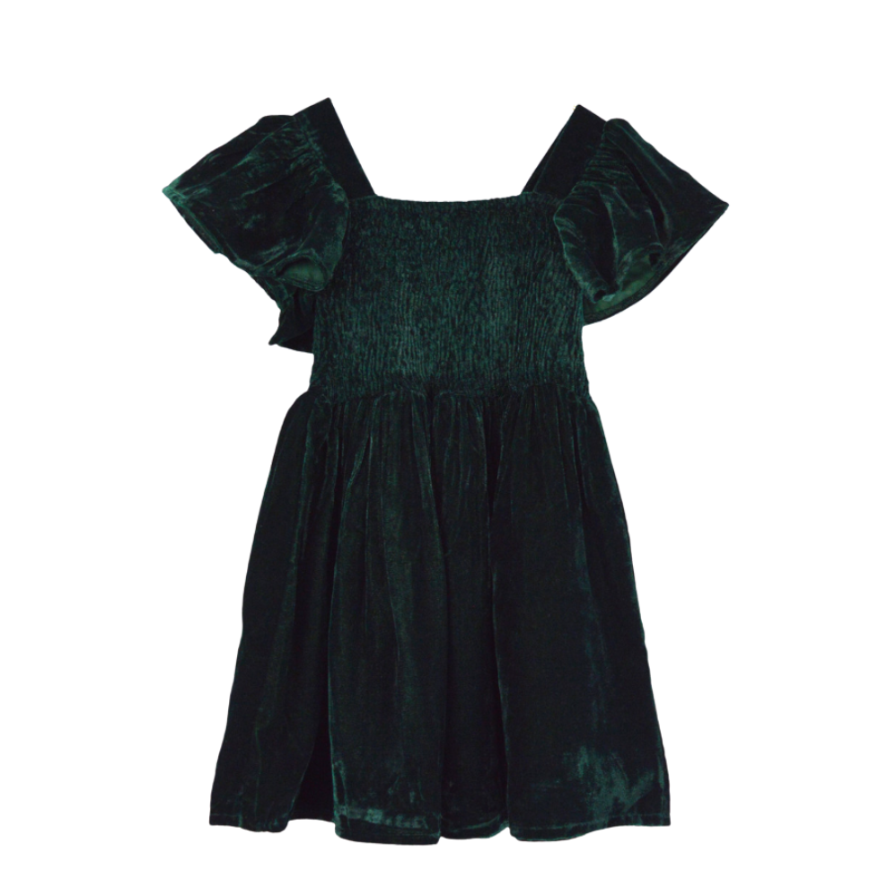 Green Velvet Smocked Dress