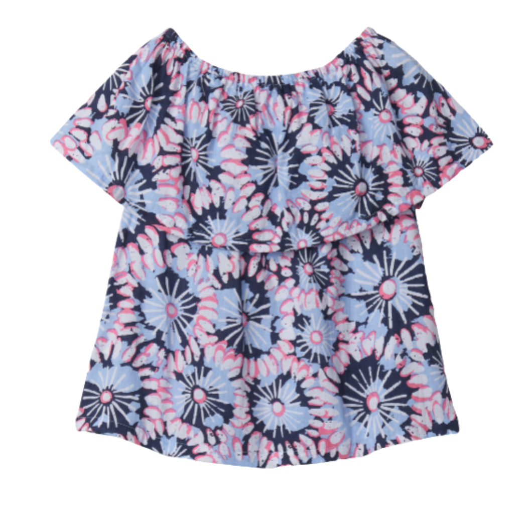 Blue Sundial Mandela Shoulder Flounce Top