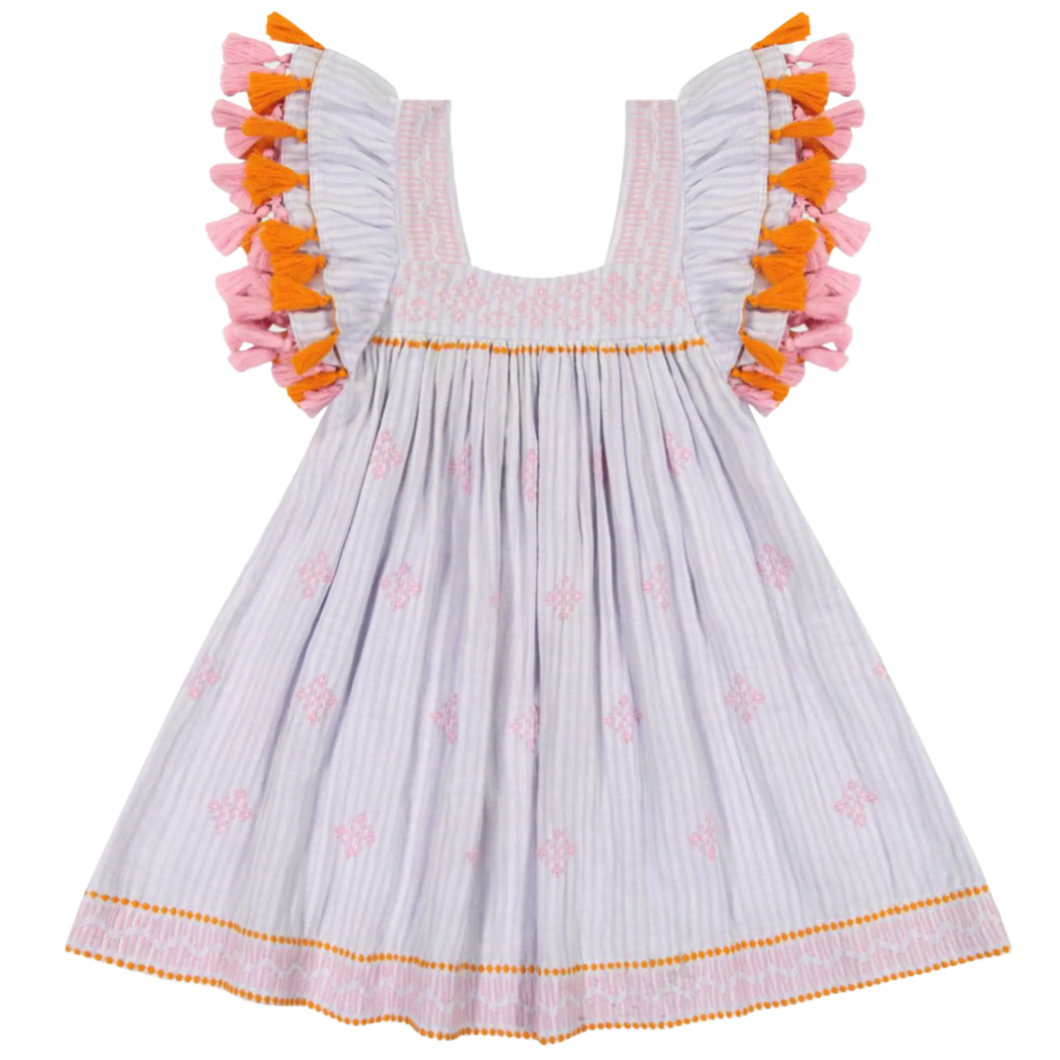 Serena Tassel Dress - Lavender Stripe