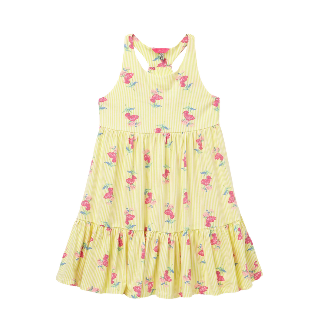 Yellow Stripe Floral Juno Tiered Dress