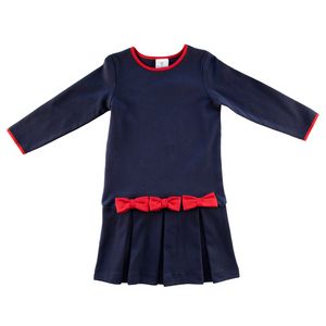 Navy Knit Dress With Bows