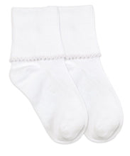 Load image into Gallery viewer, White Smooth Toe Tatted Edge Turn Cuff Socks
