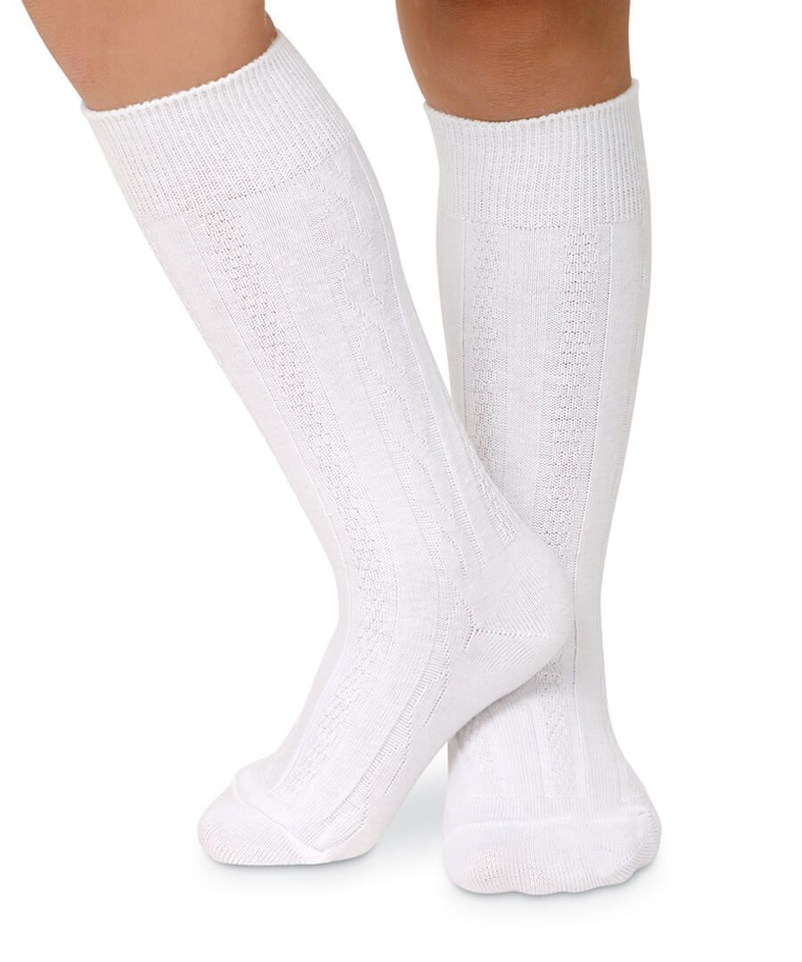 White Classic Cable Knee High