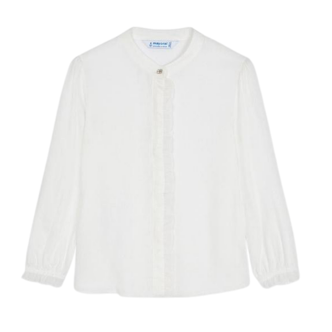 Cream Ruffle Front Blouse