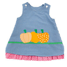 Load image into Gallery viewer, Blue And White Checked Turkey/Pumpkins Reversible Jumper
