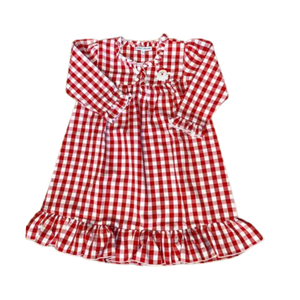 Santa Embroidered Big Red Gingham Gown