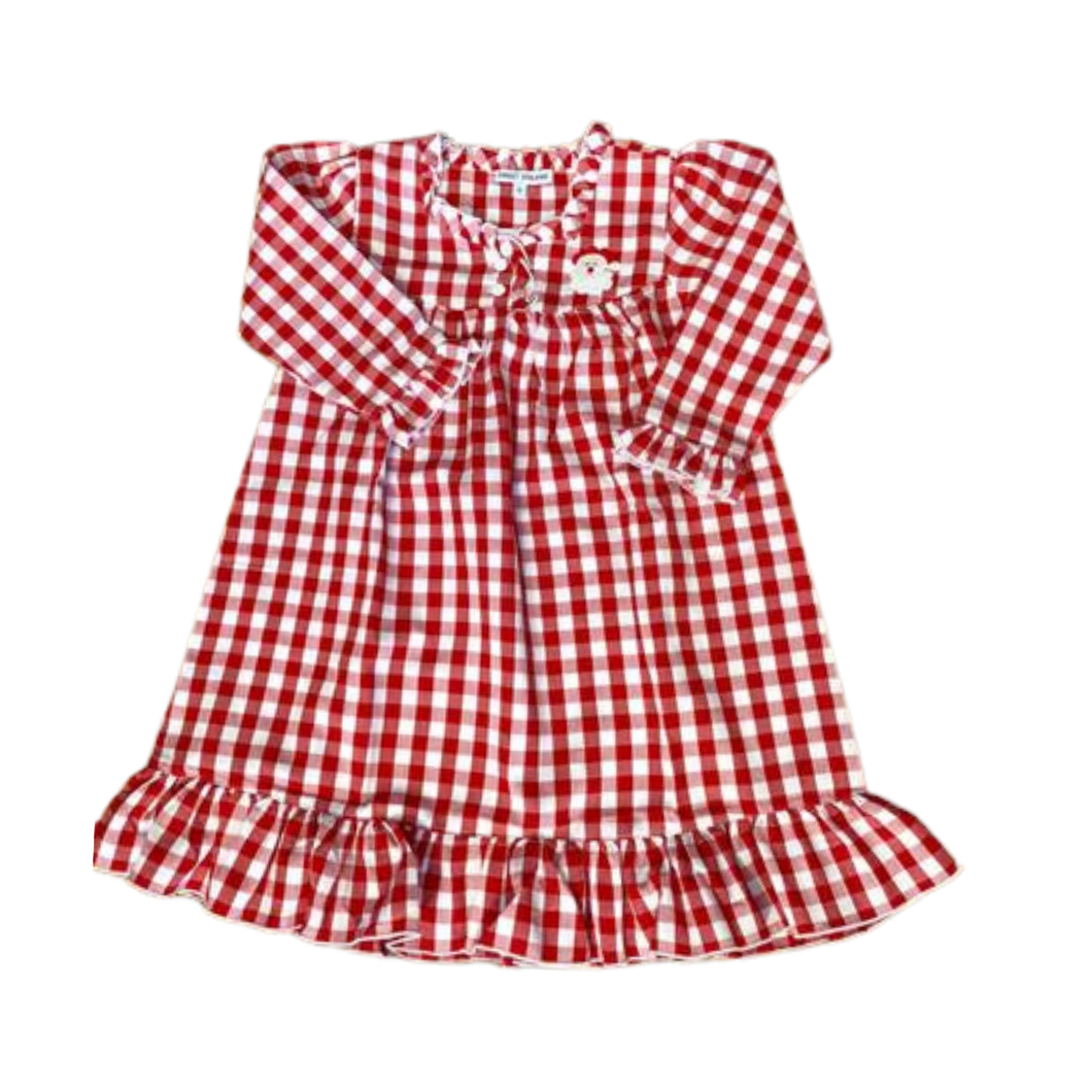 Santa Embroidered Big Red Gingham Gown