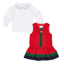 Load image into Gallery viewer, Corduroy Jumper with Flower Pull &amp; Embroidered Top
