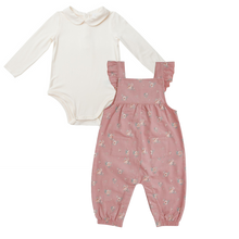 Load image into Gallery viewer, Mini Rose Corduroy Ruffle Overalls With Peter Pan Collar Bodysuit
