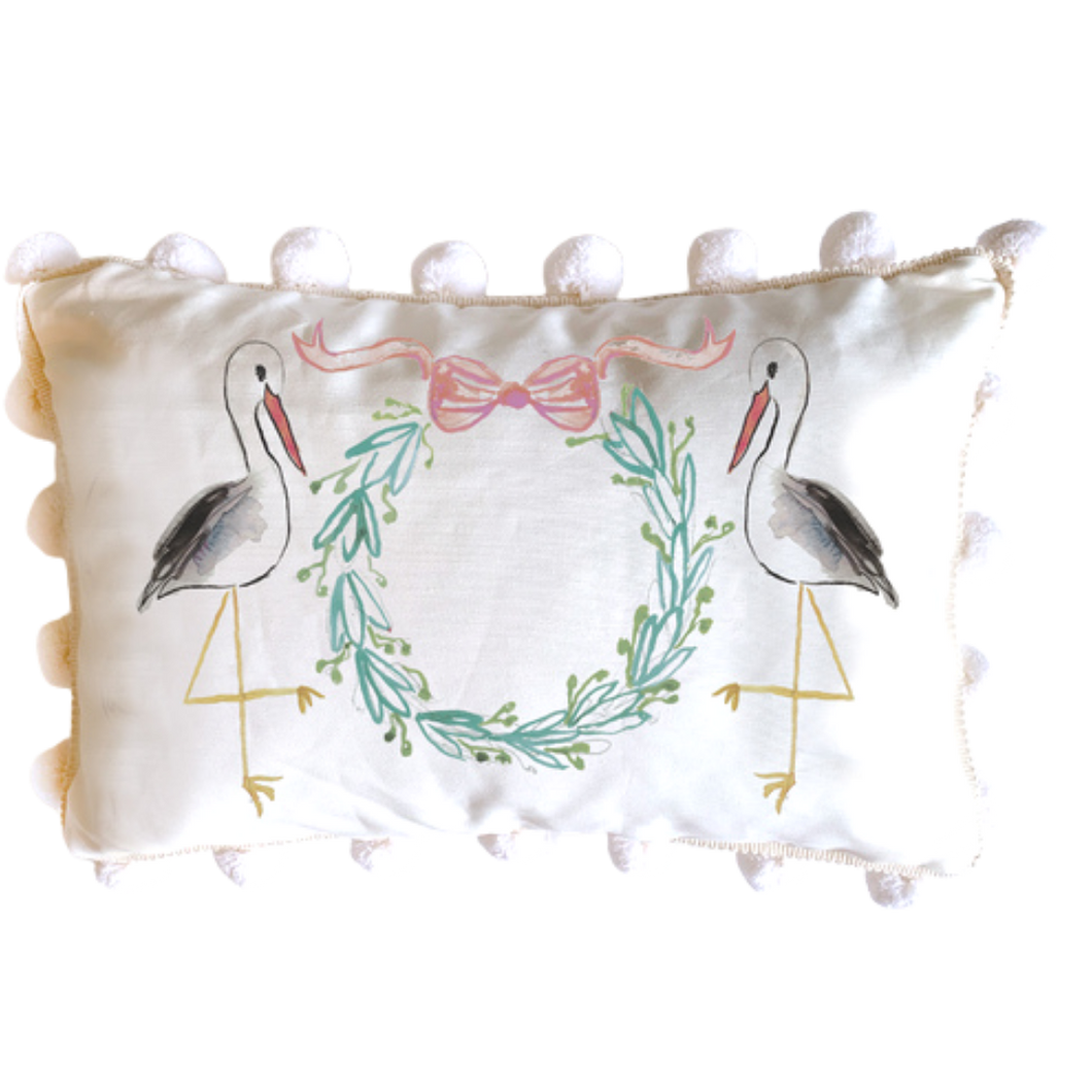 Stork Lumbar Pillow - Pink