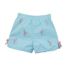 Load image into Gallery viewer, Flamingo Embroidered Knit Blouse With Blue Gingham Short
