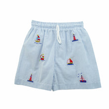 Load image into Gallery viewer, Sailboat Embroidered Polo With Blue Stripe Swimtrunk
