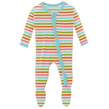 Load image into Gallery viewer, Beach Day Stripe Muffin Ruffle Zip Footie

