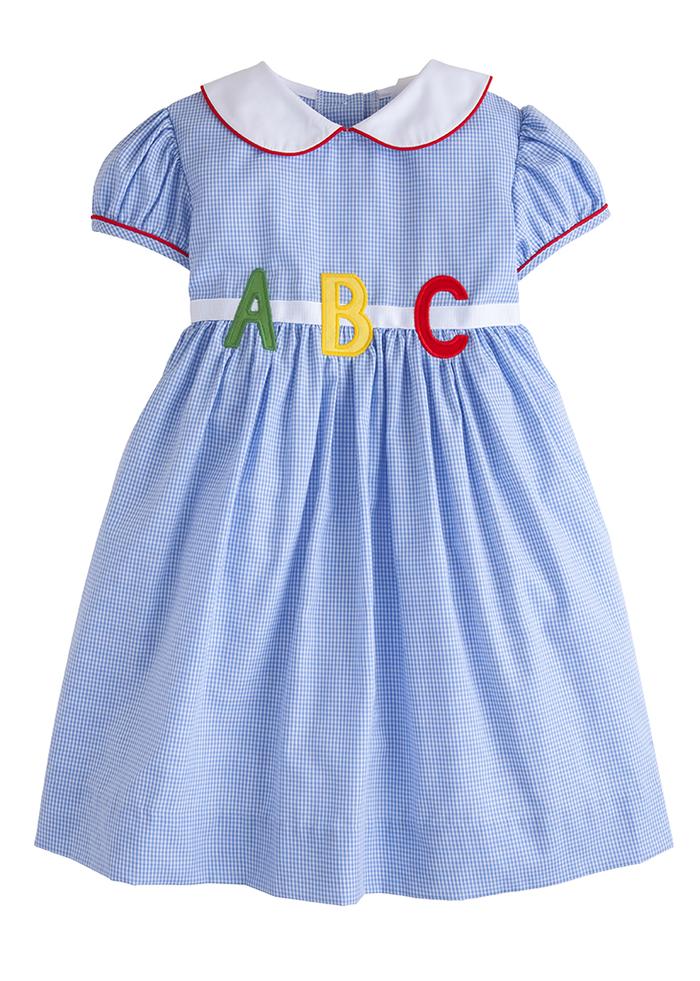 Marisa Light Blue Peter Pan Dress With ABC Applique