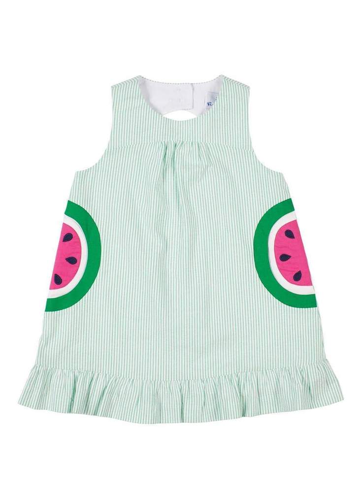 Seersucker Dress with Melon Pockets