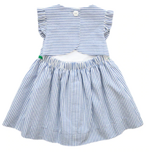 Load image into Gallery viewer, Blue And White Seersucker Dress With Watering Can
