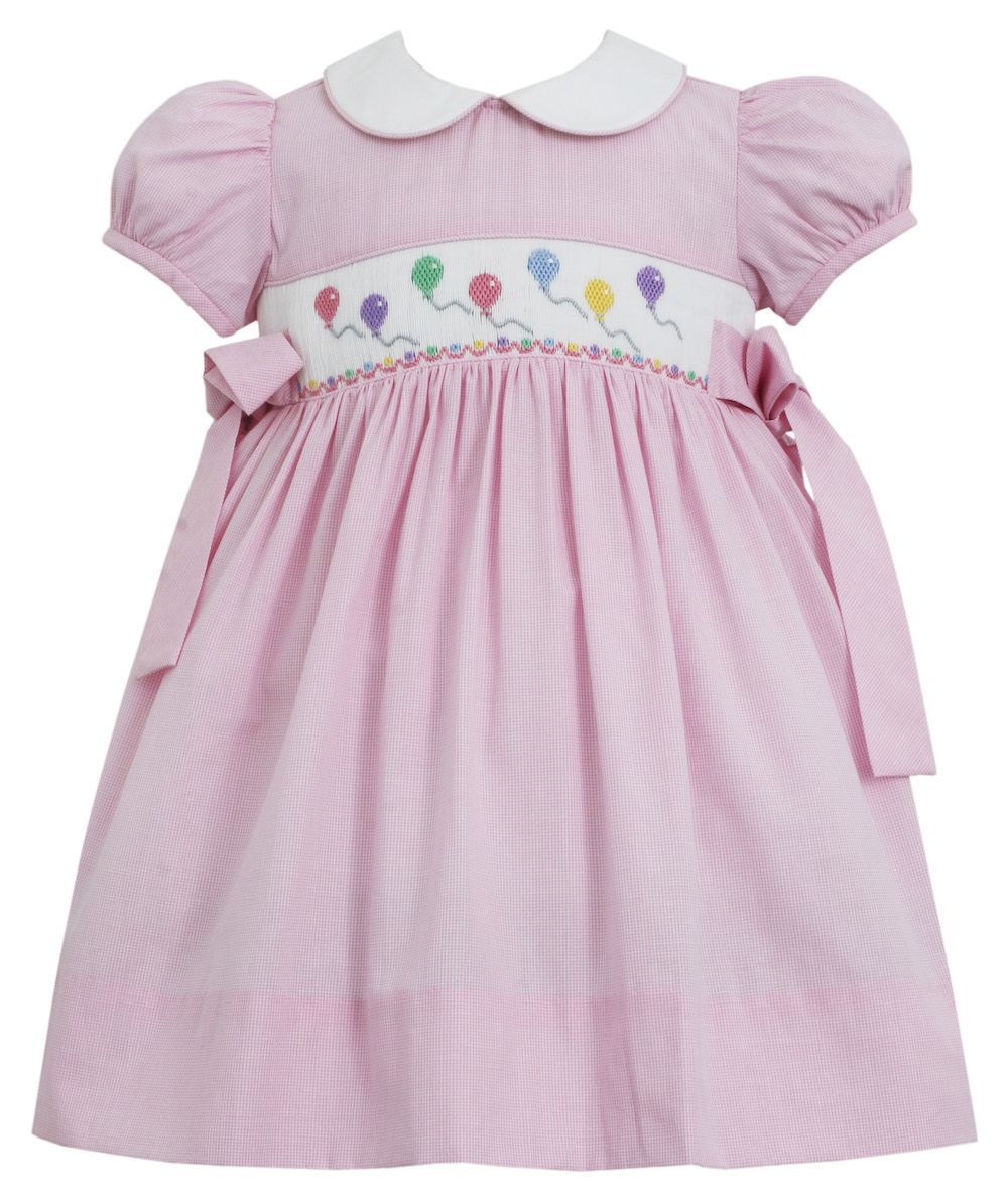 Pink Check Collared Dress With Birthday Balloons Smocking Belles & Beaux Pink Check Collared Dress With Birthday Balloons Smocking Belles & Beaux
